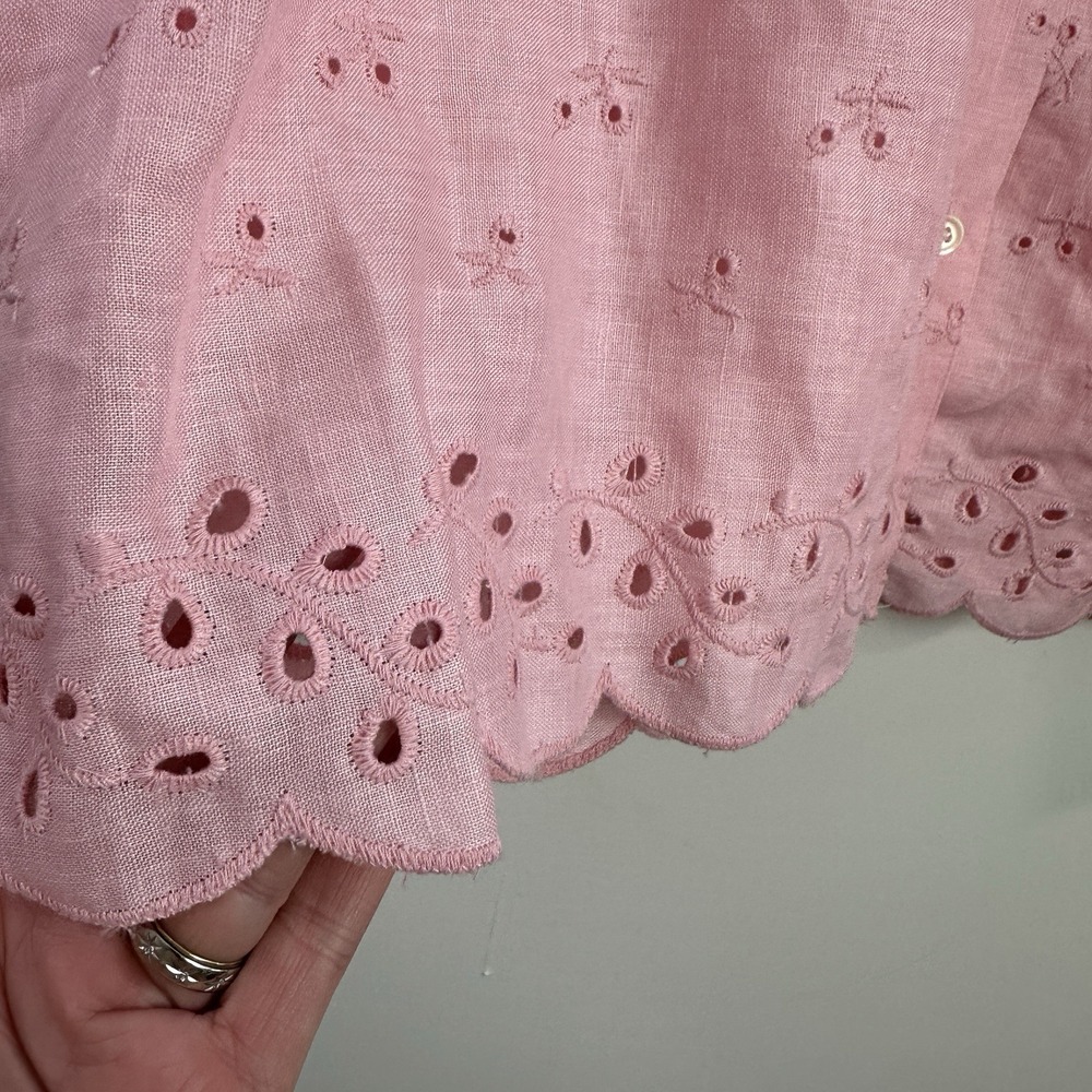 New Ralph Lauren Linen Shirt Womens 2X Button Up Pink Eyelet Lace Roll Tab L/S - Picture 8 of 8